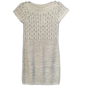 HeartSoul Y2K Knitted Crocheted Cap Sleeve Sand Color Button Sweater Dress SZ S